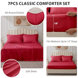 Velorose Queen Comforter Set Red - Bed in a Bag Queen Size 7 Pieces, Soft Bedding Set for All Seasons, Christmas Premium Queen Comforter Set with Comforter, Sheets, Pillowcases & Shams Velorose