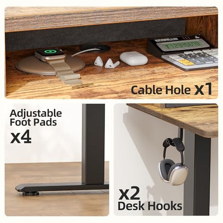 TIQLAB Standing Desk with Two Drawers, Stand Up Standing Desk Adjustable Height, Electric Sit Stand Table with Storage Shelf and Splice Board, 48 * 24 inch, Rustic Brown TIQLAB