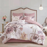 Madison Park Floral King Comforter Set, Cotton Rich Bedding Set Feminine Design Shabby Chic King Size Comforter Sets, All Season Bed Cover with Shams, Bed Skirt, Décor Pillow, Blush 8 Piece Madison Park