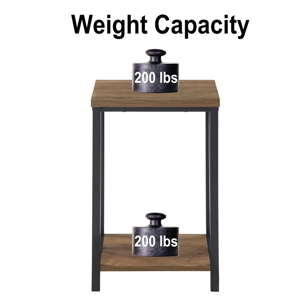 FOLUBAN Side Table with Storage Shelf, Rustic End Table for Living Room, Wood and Metal Nightstand for Bedroom, Oak FOLUBAN