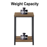 FOLUBAN Side Table with Storage Shelf, Rustic End Table for Living Room, Wood and Metal Nightstand for Bedroom, Oak FOLUBAN