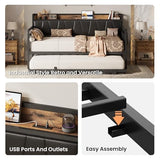 LIKIMIO Daybed with Trundle Bed, Twin Bed Frame with Storage Headboard and Charging Station, Sofa Day Bed with Strong Supports for Living Room, Bedroom, and Guest Room, Black LIKIMIO