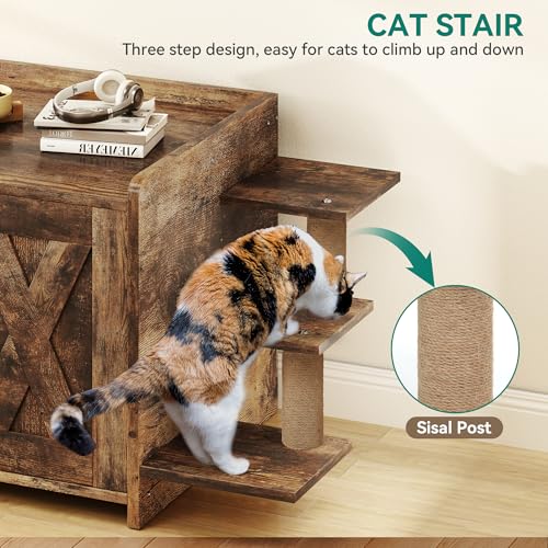 YITAHOME 27" Cat Litter Box Enclosure, Modern Cat Litter Box Furniture Hidden with Scratching Post&cusion, Wooden Cat House as Side End Table Nightstand, Fit Most of Litter Box, Brown YITAHOME