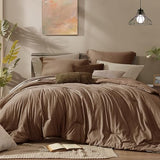 Monbix King Size Comforter Set, Brown King Bedding Set Reversible, King Comforter Set 7 Pieces, Cationic Dyeing Bed in a Bag with Comforter, Sheets, Pillowcases & Shams Monbix