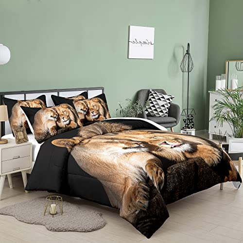 Bodhi Lover Couple Lion Comforter Set King Soft Microfiber Lion Bedding Set King Size Animal Comforter Set with Pillowcases,1 Comforter+2 Pillow Shams #4004 Bodhi
