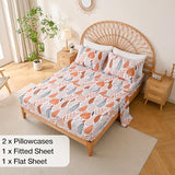Yibeizi Boho Leaves Printed Sheet Set Queen, Botanical Pattern Bed Sheets Microfiber Bedding Sheets & Pillowcases Soft 15" Extra Deep Pocket Fitted Bedsheet 4 Piece Yibeizi