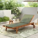 Merax Patio Chaise Lounge Chair, Acacia Wood Frame with Mesh Seat, Adjustable Outdoor Recliner, Weather-Resistant Poolside Lounger Green Merax