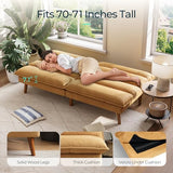 LINSY Futon Sofa Bed - 71 Inch Corduroy Futon Couch with Adjustable Backrest Convertible Folding Futons Sofa Couches for Small Spaces Living Rooms Apartment Office (Yellow) LINSY