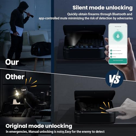 XGUNXBOX Gun Safe, Biometric gun safe for handgun, Portable Car Pistol Gun Safe Pistol with Keys Keypad and APP Control Hand Gun Lock Box, small safe for Home Bedside Car Wild camping XGUNXBOX