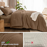 PHF Soft Waffle Comforter Set King Size- Comfy Breathable Waffle Weave Comforter with 2 Pillow Shams, 3 Pieces Less Snagging Lightweight Textured Bedding Set for All Season, Mocha/Cocoa Brown PHF