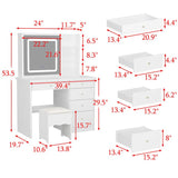 FUNISIR Makeup Vanity Desk with Sliding Mirror and Lights, Makeup Table Set with 3 Colors LED Light, 5 Drawers, Shelves & Stool, Bedroom Dressing Table Girls Vanity Desk in White FUNISIR