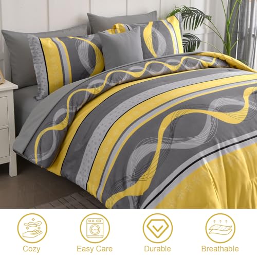 Anibedding Yellow Comforter Set Queen Size,8 Pieces Bed in a Bag Patchwork Striped Bedding Sets,Boho Soft Microfiber Bedding Set for All Season(90"×90") Anibedding