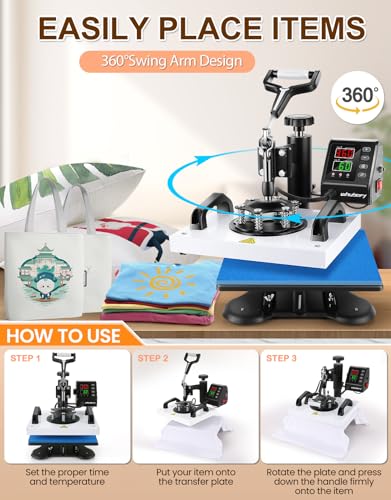 12" x 10" Heat Press Machine for T-Shirt, Shirt Press Machine for Sublimation T-Shirts Pillow Bag Garments Photo Slate Ceramic Frame,Swing Away Sublimation Heat Press Printer for Heat Transfer Vinyl Wesoky