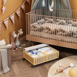 Bamboo Under Bed Storage Containers with Wheels, 2 Pack Under the Bed Shoe Storage Bins, Wood Rolling Underbed Drawers with Bag Organizer for Bedroom, Sheets Clothes Blanket Comforter, Under Crib Toy MHXW SXPN