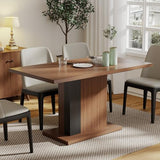 Manora 55" Modern Farmhouse Dining Table for 6 People, Rectangular Kitchen & Dining Room Wood Table with Pedestal Base, Walnut Finish Manora