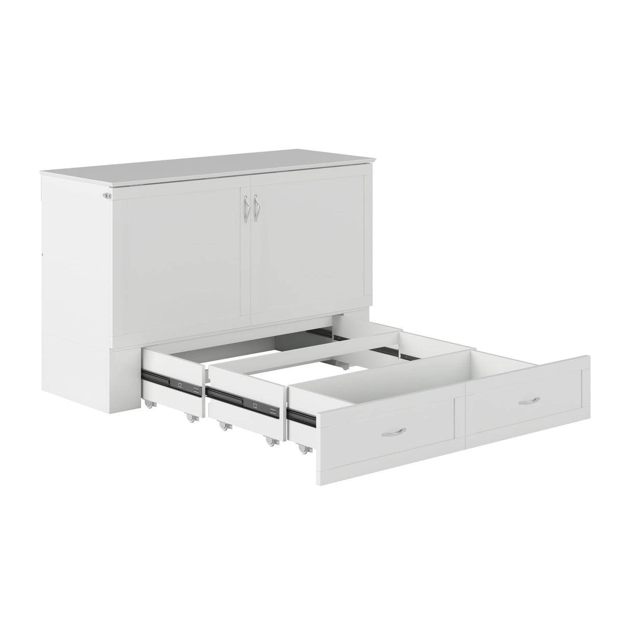 AFI Hamilton Queen Murphy Bed Chest with Mattress, Storage, and Built-in Charger in White AFI
