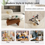 Coffee Table, Round Coffee Table for Living Room Modern Glass Coffee Table with Solid Wood Legs Farmhouse Mid Century Center Table Large Circle Cocktail Table (Walnut + Transparent, 31.5in) dnziqi