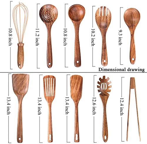 Natural Teak Wood Kitchen Utensils with Spatula and Ladle (10) - WoodArtSupply