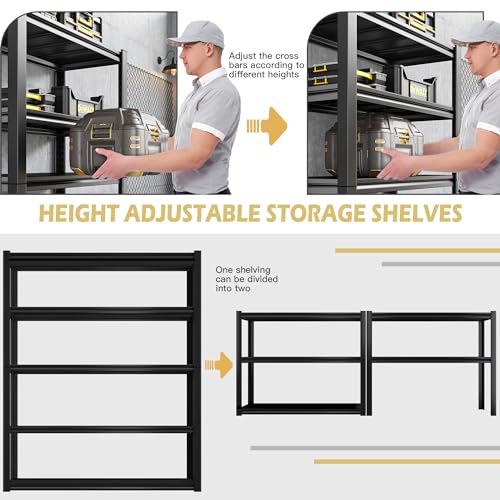 REIBII Garage Storage Shelves Heavy Duty Garage Shelving 72" Adjustable Metal Shelves for Storage 5-Tier Garage Shelves Heavy Duty 2050LBS Basement Kitchen Pantry Shelving Utility Shelves, 3 Pack REIBII