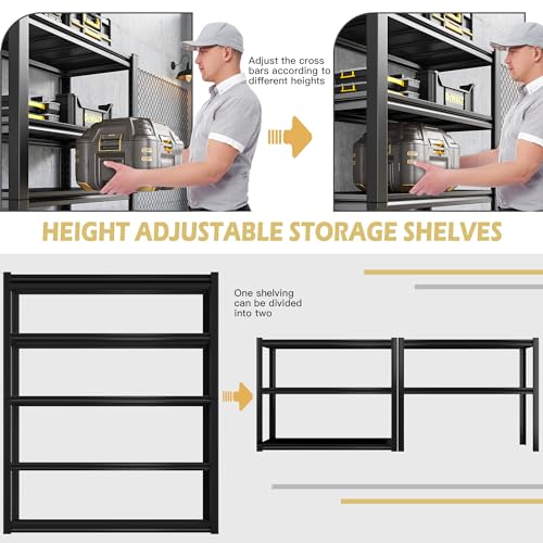 REIBII Garage Storage Shelves Heavy Duty Garage Shelving 72" Adjustable Metal Shelves for Storage 5-Tier Garage Shelves Heavy Duty 2050LBS Basement Kitchen Pantry Shelving Utility Shelves, 3  - WoodArtSupply