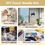 DOODLREAM Mountains DIY Punch Needle Embroidery Kit for Adult Beginner, 9.4" Landscape Sunrise Punch Stitching Craft Set for Starter with Frame, Fabric Pattern, Threader, Yarn, Pinch Needle
