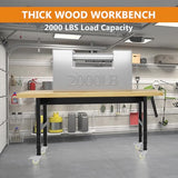 Pelnuies 60" Work Bench with Wheels, Adjustable Height Workbench with Drawers, Heavy-Duty Thick Wood Work Table with Power Outlets, 2000 LBS Capacity Workstation for Garage, Workshop, Office, Home Pelnuies