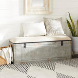 Deco 79 Metal Room Storage Bench Galvanized Entryway Bench with Cream Burlap Top, Bench 50" x 16" x 18", Gray Deco 79