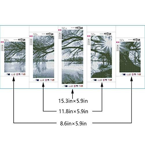 DIY 5D Full Diamond Art Kit,Black and White Tree Lake Surface Sunshine 5 Piece Multi Diamond Art Kits for Adults Paint with Diamonds Kits Diamonds Embroidery by Numbers 17.7x37.4 inch GOJOSOWIN