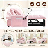 SLEERWAY 3-in-1 Convertible Futon Sofa Bed Chair, Multi-Functional Sleeper Chair Bed with Pull Out Couch and Adjustable Backrest, Modern Velvet Chaise Lounge Armchair for Living Room Bedroom, Pink SLEERWAY