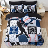 A Nice Night Sports Geometric Grid Black Patchwork Baseball Printed for Boys Twin 6Pcs Bed in A Bag Comforter Bedding Set,Blue A Nice Night