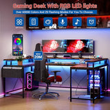 U Shaped Desk with Power Outlets, USB Ports & RGB LED Lights, 79 Inch Large Corner Computer Desk with Monitor Stand, Reversible Gaming Desk for Home Office, Ergonomic Workstation (Rustic Brown) Patikuin