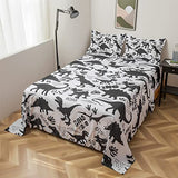 lishjekee Dinosaur Sheet Set Full for Boys 4 Pieces Black White Dinosaur Sheets Kids Bedding Set T-Rex Dino Fitted Sheet Animal Bed Set with 1 Flat Sheet 1 Fitted Sheet 2 Pillowcases Home Decor lishjekee