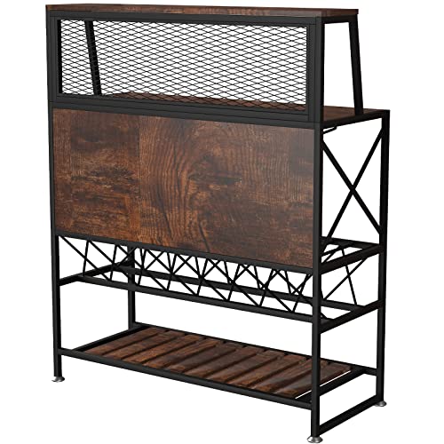 Industrial Rustic Brown Wine Rack and Home Bar Table with Glass Holder by VEVOR VEVOR