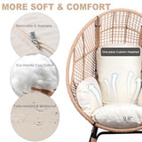 CHINNLUU Outdoor Egg Chair Wicker Oversized Egg Basket Chair with Stand Lounger Chairs with Cushion 500lbs Capacity for Patio Garden Backyard Balcony (Ivory - Plaid, 1 PCS) CHINNLUU