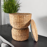 happimess SAT1000A Bhola 18" Hourglass Handwoven Hyacinth Storage Accent Table with Lid for Storage and Decoration in Bedroom, Living Room, Kitchen, Dining Room, Entryway, Guestroom, Natural happimess