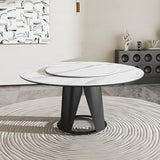 Runboll 59'' Modern Round Dining Table with Lazy Susan, Sintered Stone Dinner Table with 35.4" Round Turntable for Dining Room(Not Included Chairs) Runboll