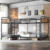 KEIKI Twin Over Twin Size Metal Detachable Quad Bunk Bed Frame with Ladders, MDF Headboard and Guardrail, for 4, L-Shaped Bunk Bed with Slats, No Box Spring Required, Easy Assembly, for Bedroom, Black KEIKI