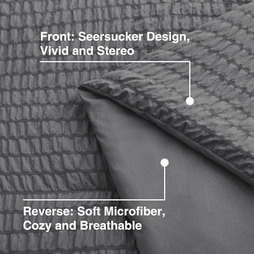 Love's cabin Seersucker Dark Grey King Size Comforter Set, 7-Piece All Season Lightweight Bed in a Bag Bedding Set with Comforter, Flat Sheet, Fitted Sheet, Pillowcases and Shams Love's cabin