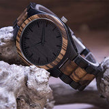 BYMAX Men Wood Watch Quartz, Fashion Handmade Wooden Wrist Watches Mens, Zebra Black BYMAX