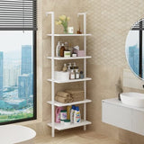 Karl home Ladder Shelf 5 Tier Wall Mounted Bookcase with Metal Frame, Open Design Shelves for Living Room, Bedroom, Home, Office, White (23.62" L x 11.81" W x 70.87" H) Karl home