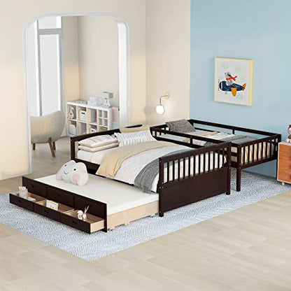 Harper & Bright Designs Espresso Twin Over Full Bunk Bed with Trundle and Storage Drawers - WoodArtSupply