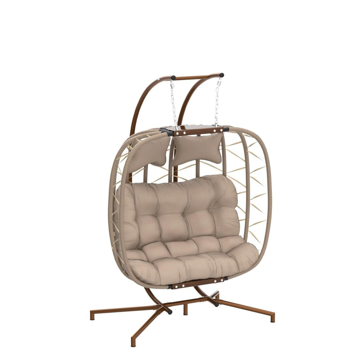 NICESOUL Double Swing Egg Chair with Stand, Extra Large 2 Person Indoor Outdoor Wicker Loveseat, Oversized Patio Hanging Basket Chair with Cushions, 700Lbs Sturdy Porch Swing for Backyard, Beige NICESOUL