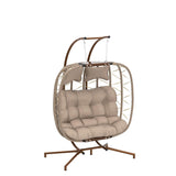 NICESOUL Double Swing Egg Chair with Stand, Extra Large 2 Person Indoor Outdoor Wicker Loveseat, Oversized Patio Hanging Basket Chair with Cushions, 700Lbs Sturdy Porch Swing for Backyard, Beige NICESOUL