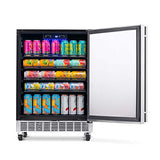 NewAir 24" Built-in 160 Can Outdoor Beverage Fridge in Weatherproof Stainless Steel with Auto-Closing Door and Easy Glide Casters. New Air Mini Fridge, Built-In or Freestanding Outdoor Fridge NewAir