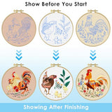 ERKOON 3 Sets Embroidery Kit, Floral Cross Stitch Set for Include Embroidery Cloth Hoops Threads for Craft Lover Hand Stitch (Rooster)