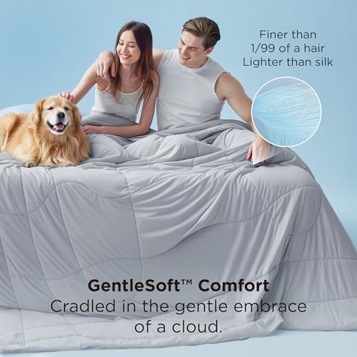Bedsure Cooling Comforter Twin - Cooling Blankets for Hot Sleepers, Lightweight Comforter for Summer with Dual-Sided Cool Tech, Soft Breathable Cold Blanket for Sleeping, Grey, 68x88 Inches Bedsure