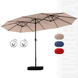 PHI VILLA 15ft Large Patio Umbrella Double-Sided Outdoor Market Pool Umbrellas with Crank, Umbrella Base (Stand) Included(Beige) PHI VILLA
