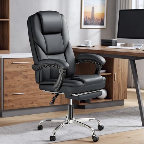 Furmax Executive Office Chair with Foot Rest Big and Tall Office Chair Ergonomic Home Office Desk Chairs Reclining High Back Leather Chair with Lumbar Support, 400LBS (Black) Furmax