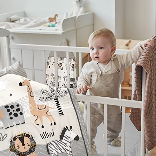 4 Piece Woodland Forest Animals Crib Bedding Set, Including Jungle Safari Crib Skirt, Blanket, Nursery Bed Sheet and Diaper Stacker, Soft Neutral Nursery Standard Size Baby Bedding for Baby Girls Boys Oudain