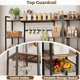 IRONCK Bakers Rack with Power Outlet, 54.7 Inch Coffee Bar Cabinet, Kitchen Bakers Rack with Storage, Microwave Stand with Shelves, Globlet Holder and 5 Hooks, Vintage Brown